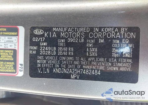 2017 Kia Soul z USA, uszkodzony, nr VIN KNDJN2A25H7482484